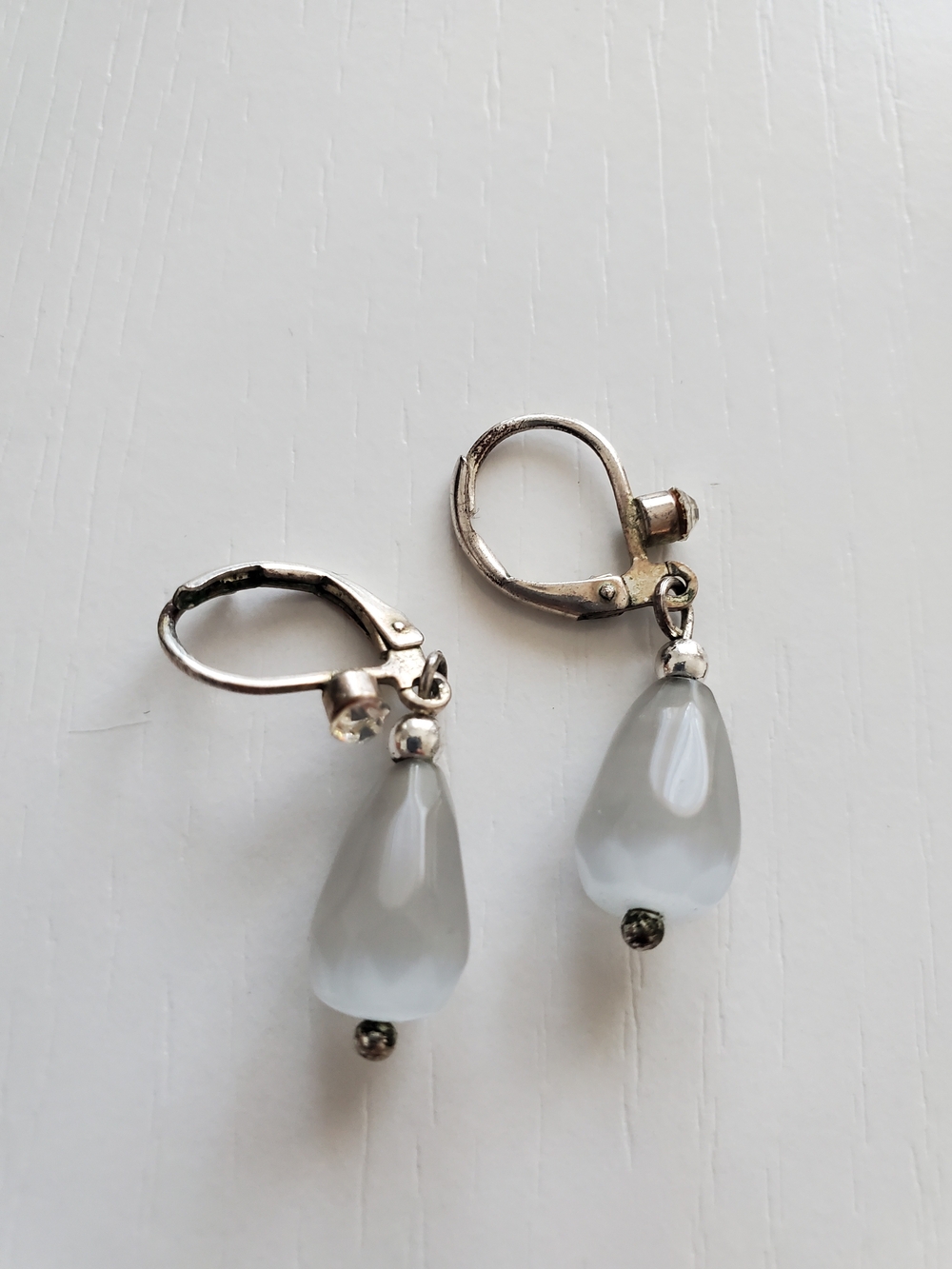 Silver-Tone White Teardrop Dangle Earrings